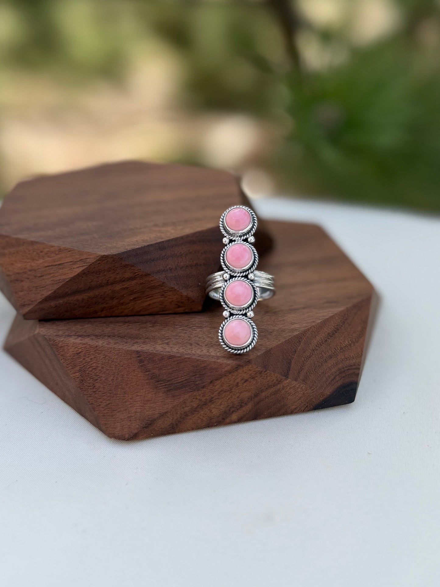 Pink Conch Multi-Stone Sterling Silver Ring | Size 9