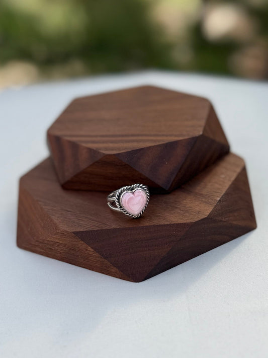 Pink Conch Heart Ring | Sterling Silver | Size 7
