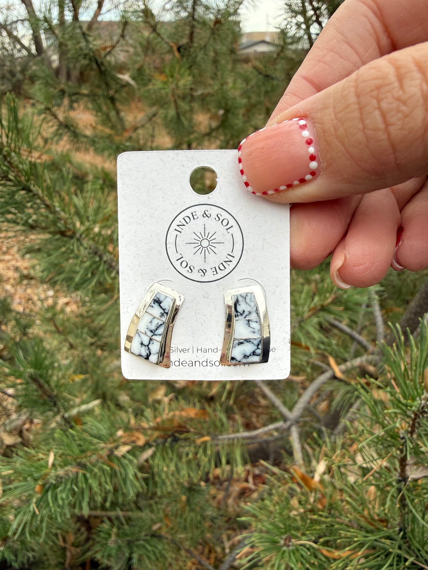 Simulated White Buffalo Inlay Earrings - Sterling Silver