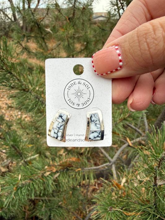 Simulated White Buffalo Inlay Earrings - Sterling Silver