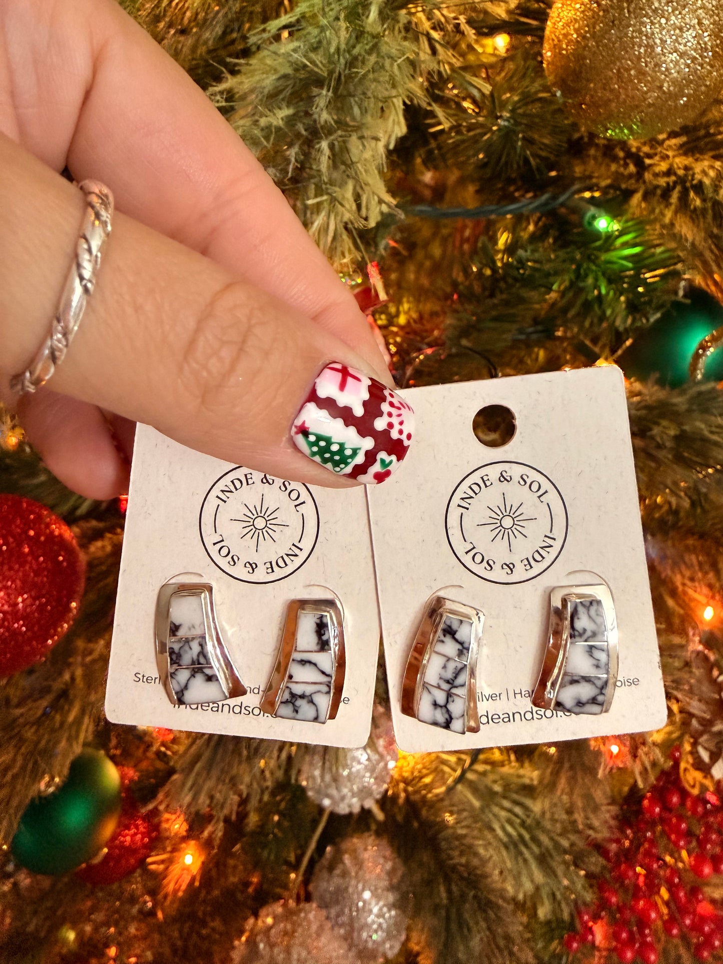 Simulated White Buffalo Inlay Earrings - Sterling Silver