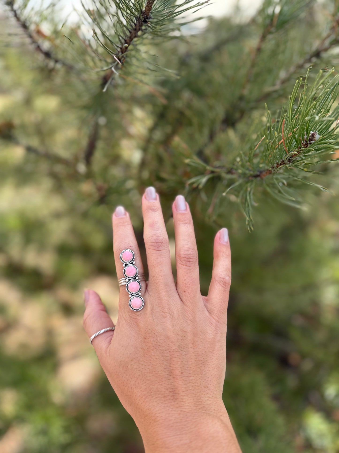 Pink Conch Multi-Stone Sterling Silver Ring | Size 9