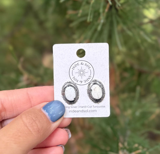 White Buffalo Oval Studs
