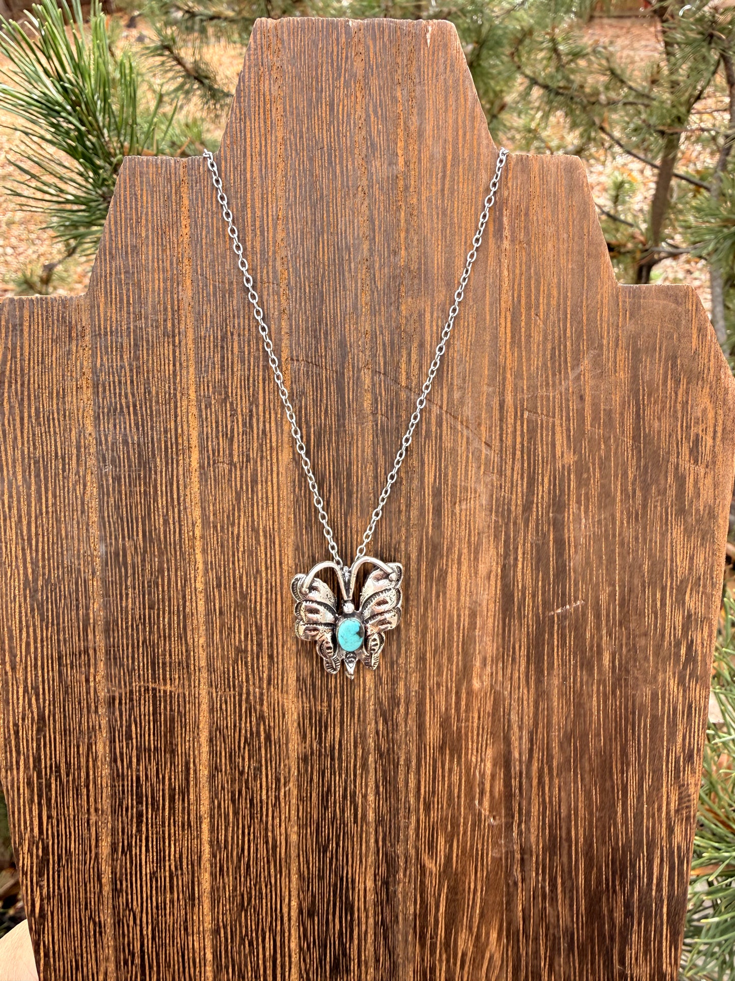 White Buffalo Sterling Silver Butterfly Necklace