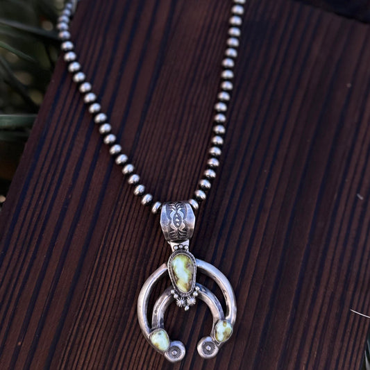 Sterling Silver Naja Pendant + Navajo Pearl Necklace by Samuel Yellowhair