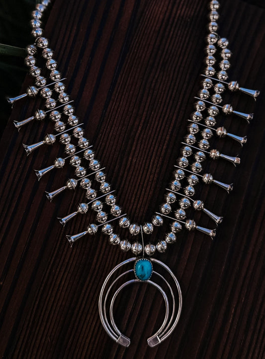 Sterling Silver Squash Blossom Necklace & Earrings by Phil & Lenora Garcia