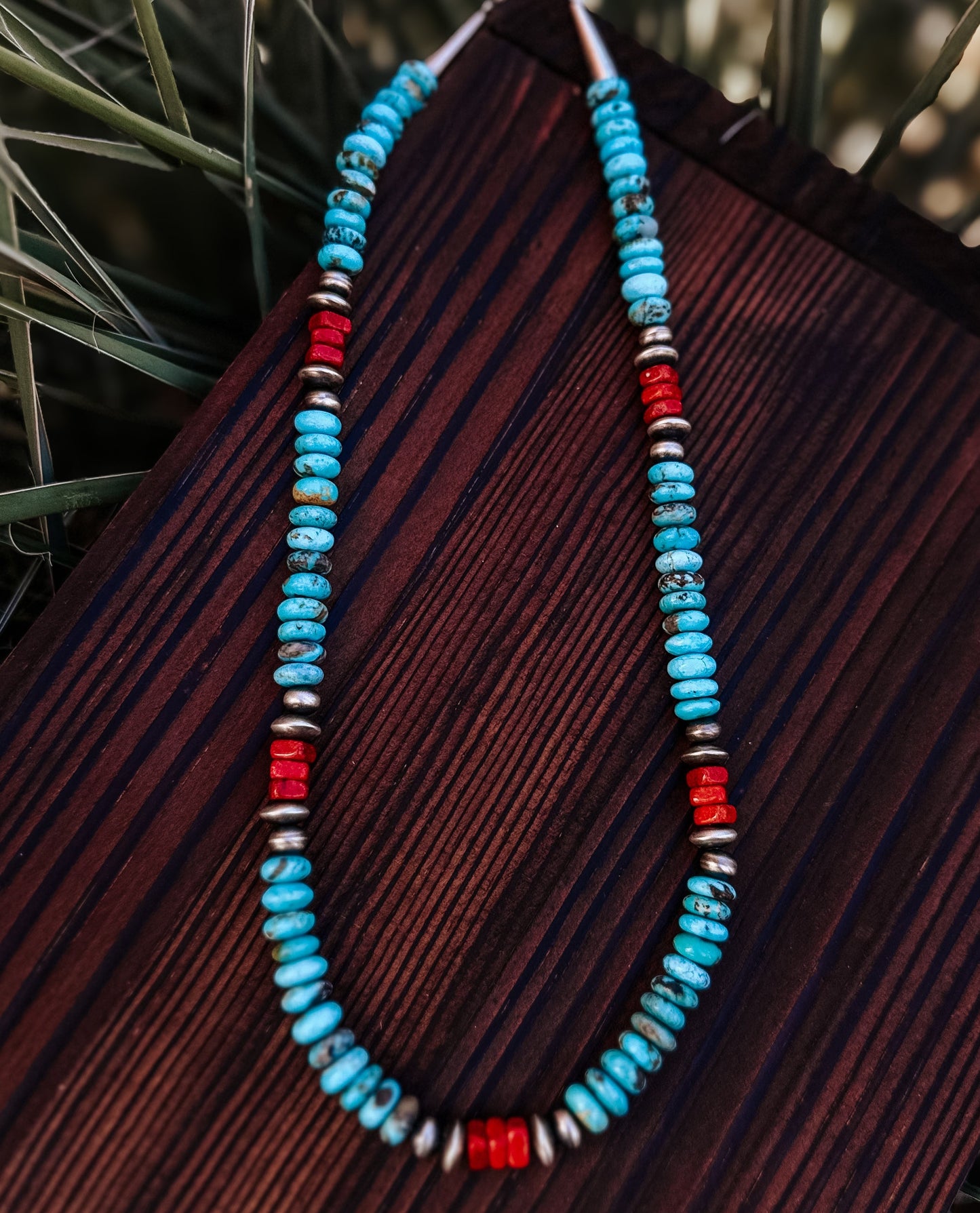 Kingman Turquoise, Coral & Navajo Pearl Necklace