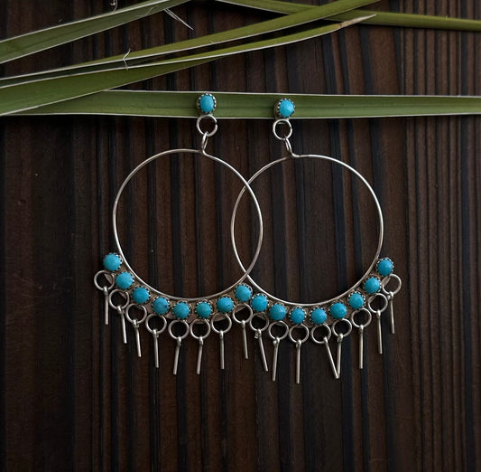 Large Zuni Turquoise Hoop Earrings by Martin Vacit