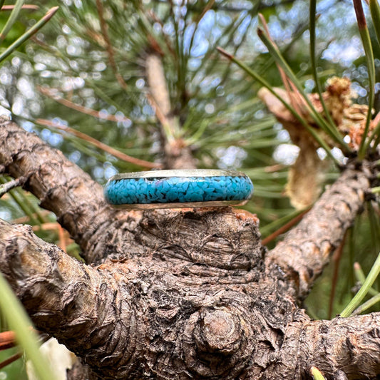Sterling Silver Turquoise Chip Inlay Band