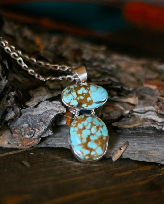 Large #8 Turquoise Two-Stone Pendant Necklace